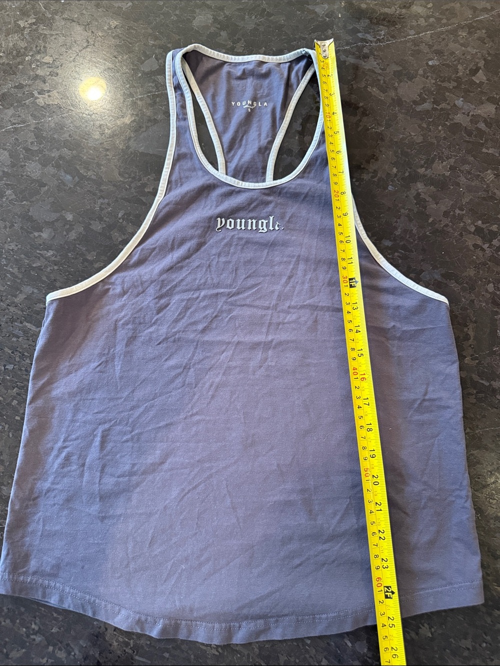 YoungLA grey  Racerback Tank with White Trim